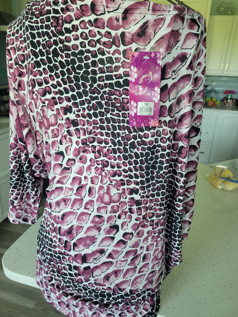 Women's Pink Patterned 3/4 Sleeve Top